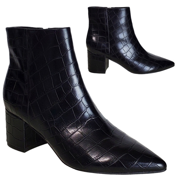 New Marc Fisher jelly faux leather embossed croc block heel ankle boots black - Picture 10 of 16